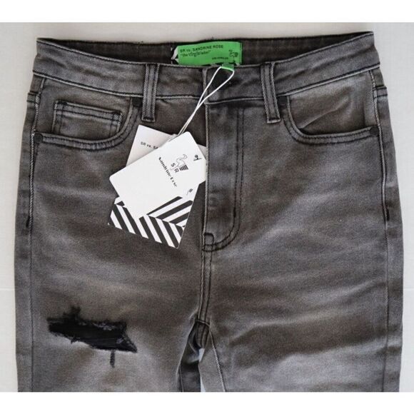 Sandrine Rose x FP Women Sz 26 Black Destroyed Rain Straight Denim Jeans $200 - Picture 4 of 5